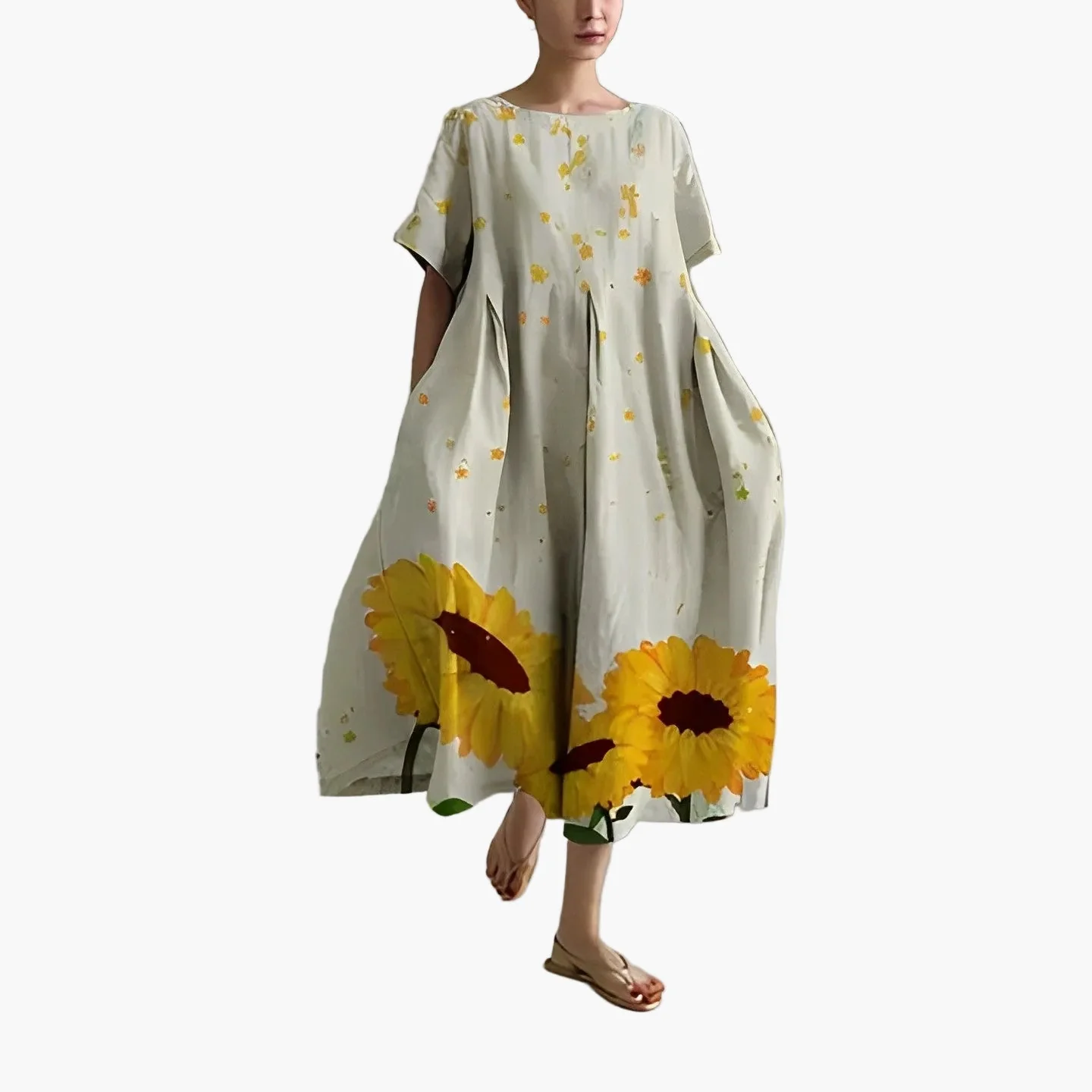 Damen A-Linien Maxikleid mit großem Blumenmuster – Modernes Freizeitkleid für Sommer & Urlaub - Image 3
