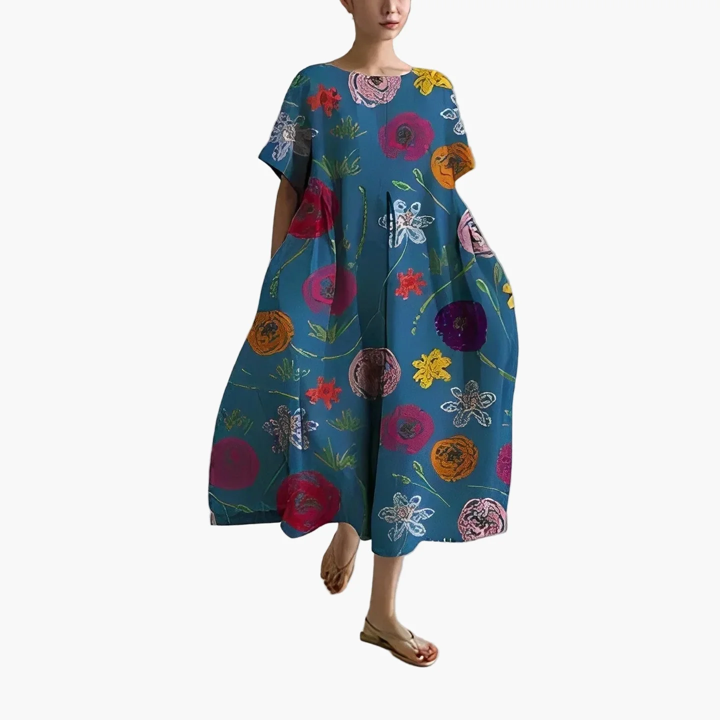 Damen A-Linien Maxikleid mit großem Blumenmuster – Modernes Freizeitkleid für Sommer & Urlaub - Image 4
