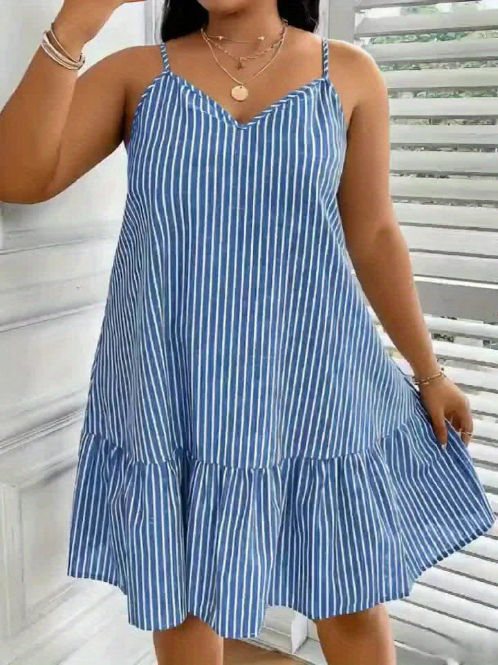 Damen A-Linien Sommerkleid mit Streifenmuster und Spaghettiträgern – Freizeit & Elegante Mode - Image 4
