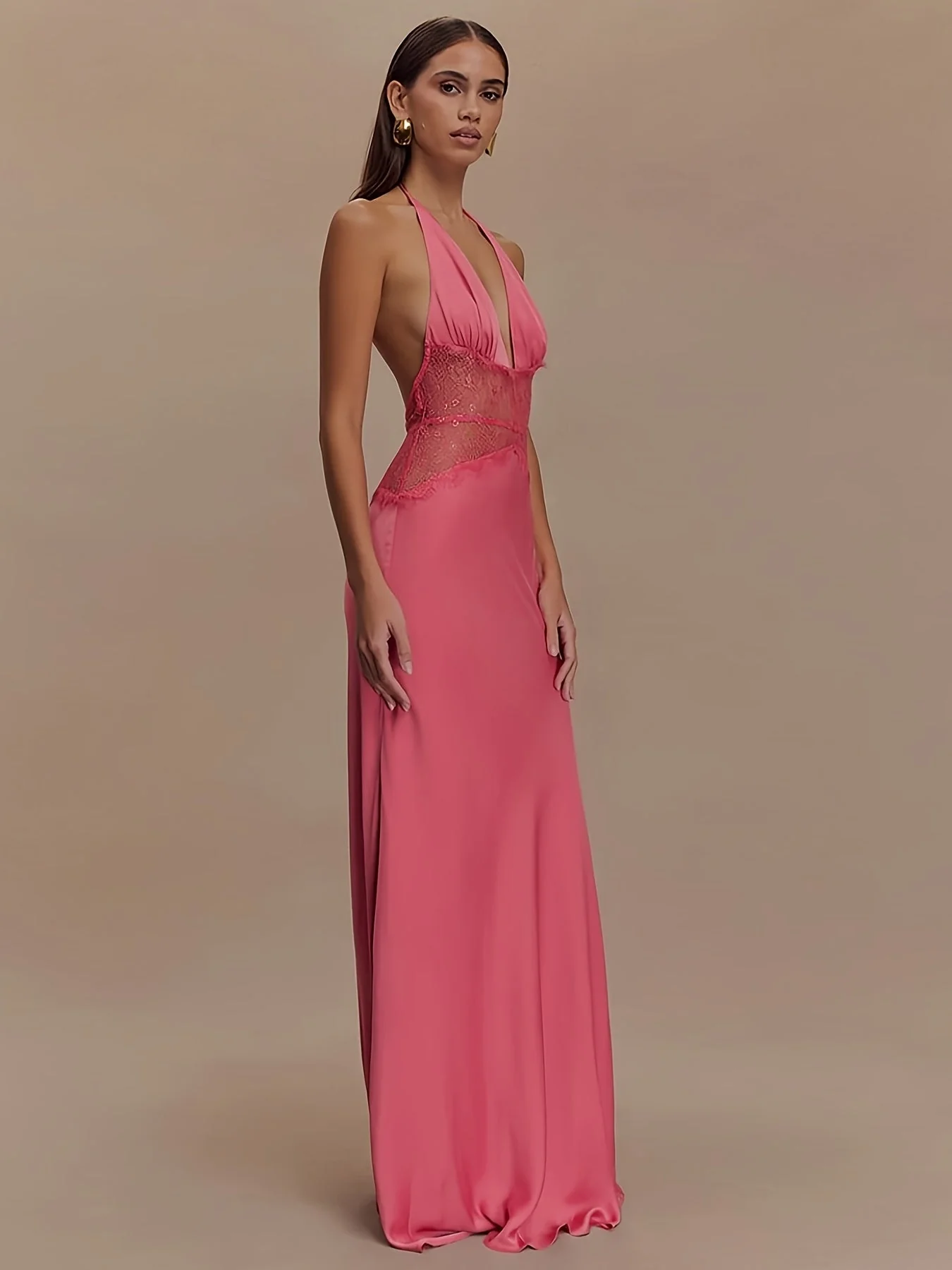 Damen Abendkleid Elegant Fit & Flare mit Spitze und tiefem V-Ausschnitt, Bodenlang für besondere Anlässe - Image 2
