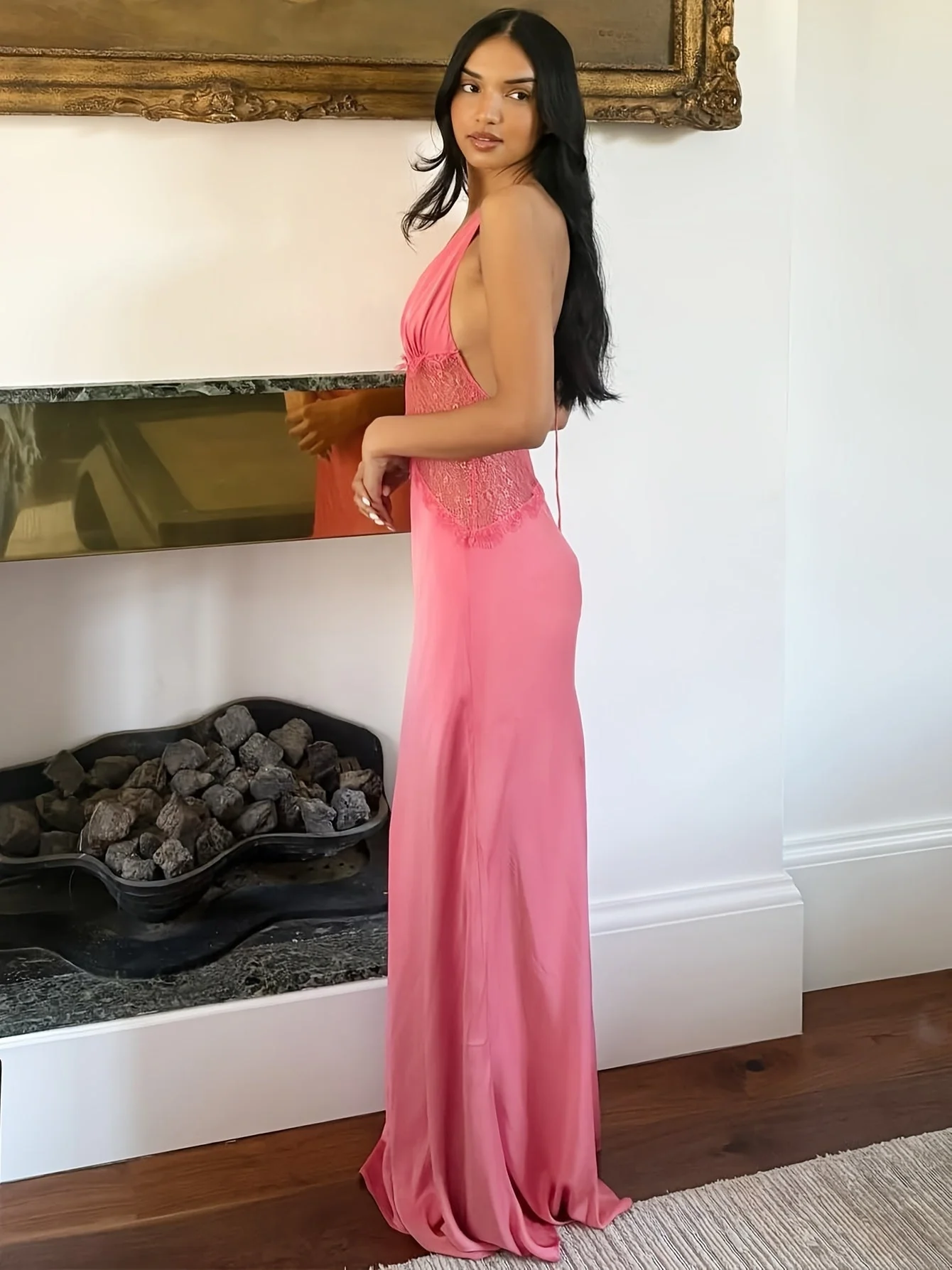 Damen Abendkleid Elegant Fit & Flare mit Spitze und tiefem V-Ausschnitt, Bodenlang für besondere Anlässe - Image 4