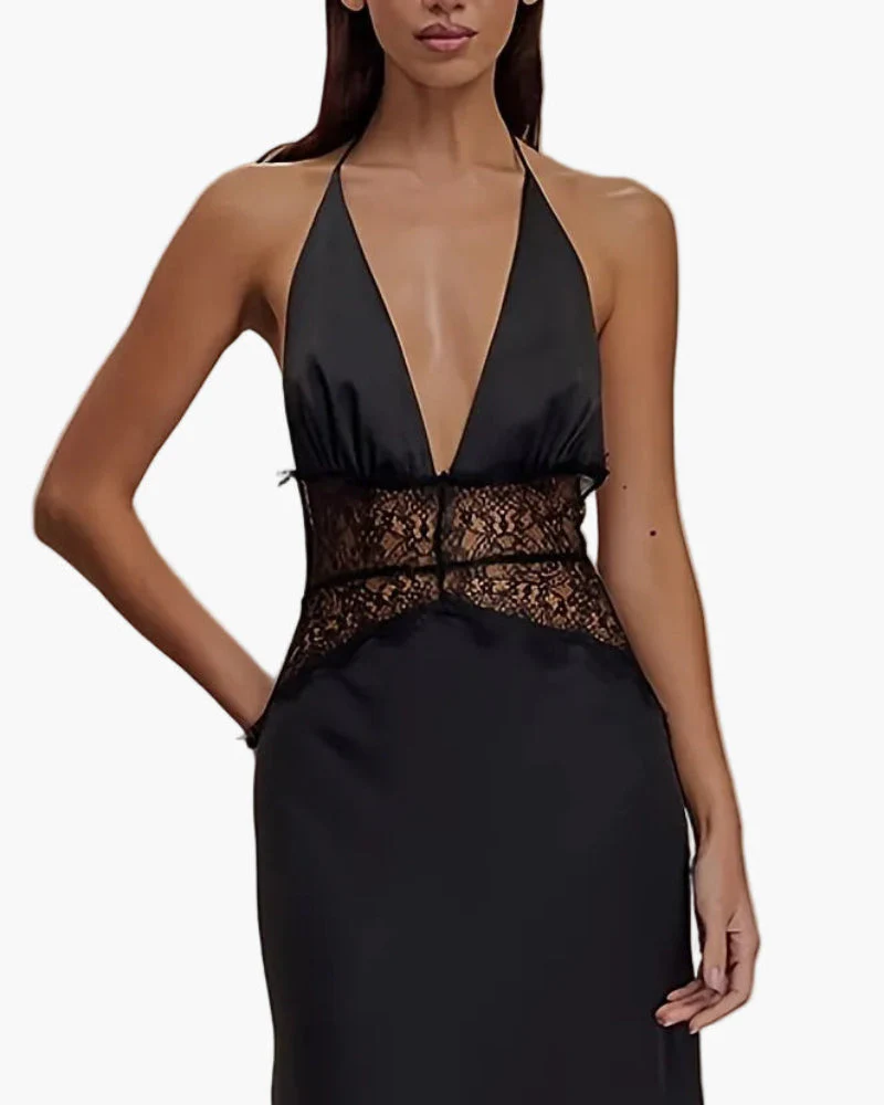 Damen Abendkleid Elegant Fit & Flare mit Spitze und tiefem V-Ausschnitt, Bodenlang für besondere Anlässe - Image 8
