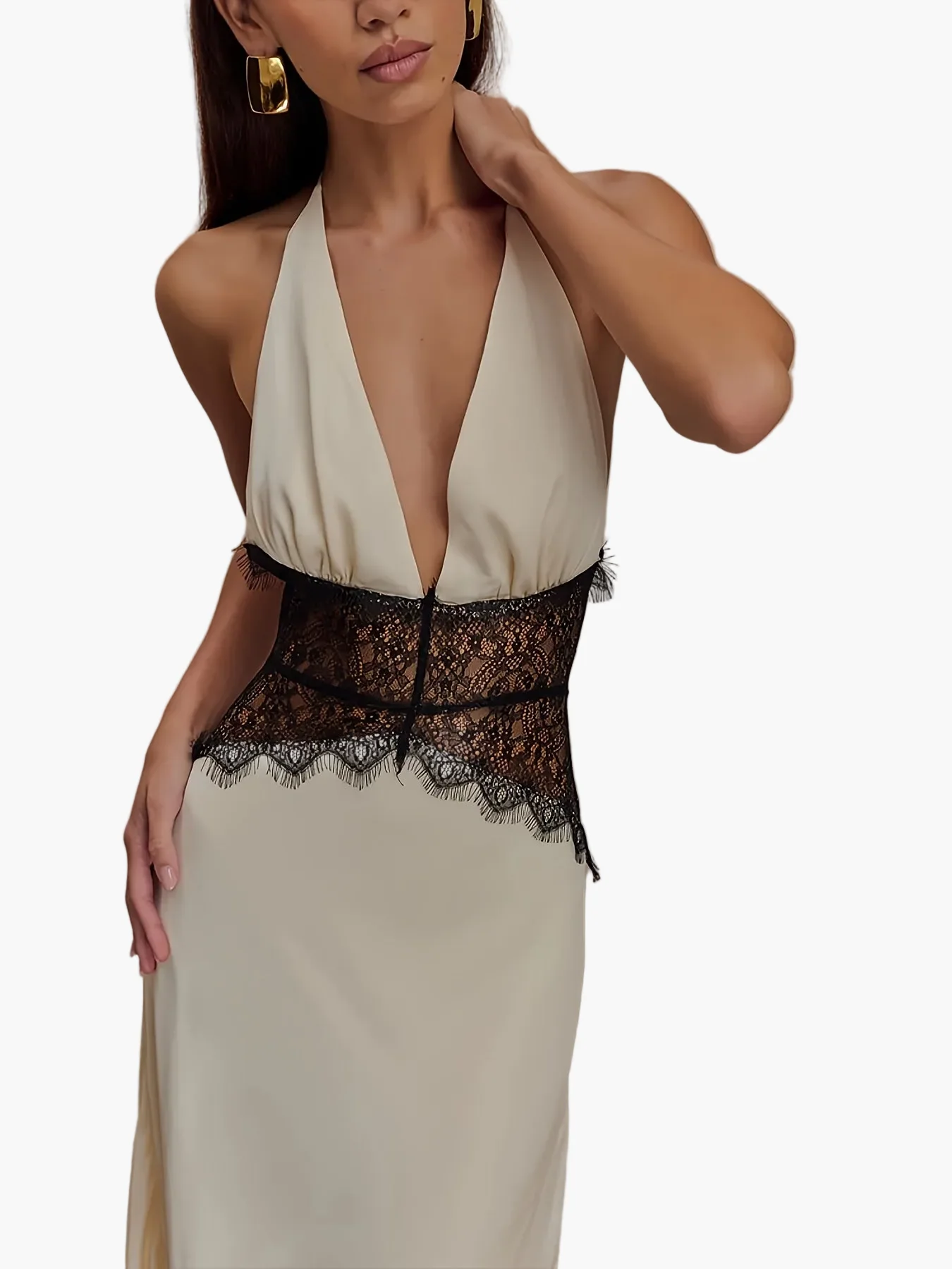 Damen Abendkleid Elegant Fit & Flare mit Spitze und tiefem V-Ausschnitt, Bodenlang für besondere Anlässe - Image 9