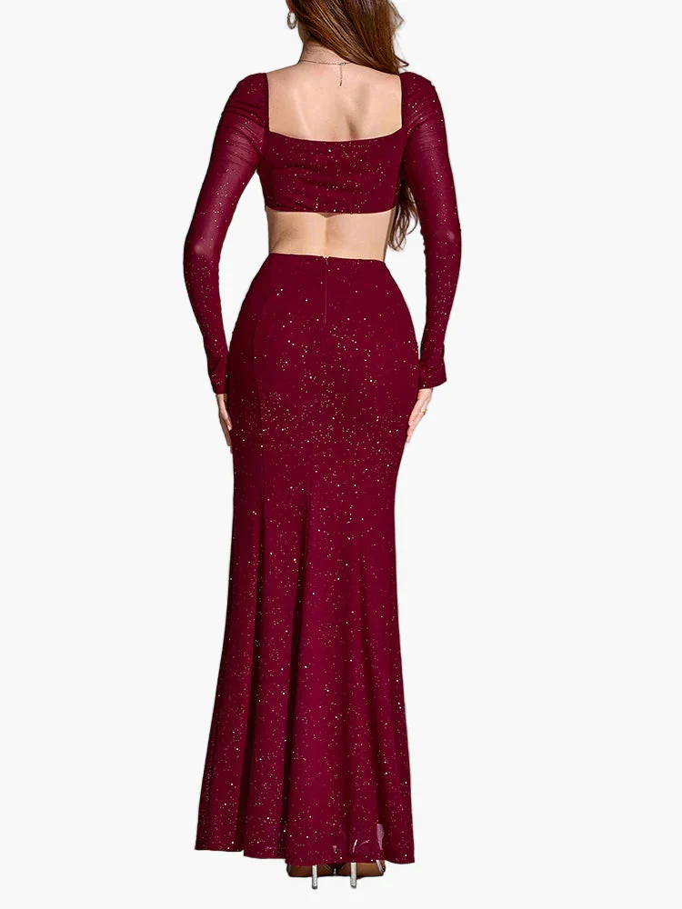 Damen Abendkleid Elegant Langarm mit Schlitz – Perfekt für festliche Anlässe & Gala - Image 2