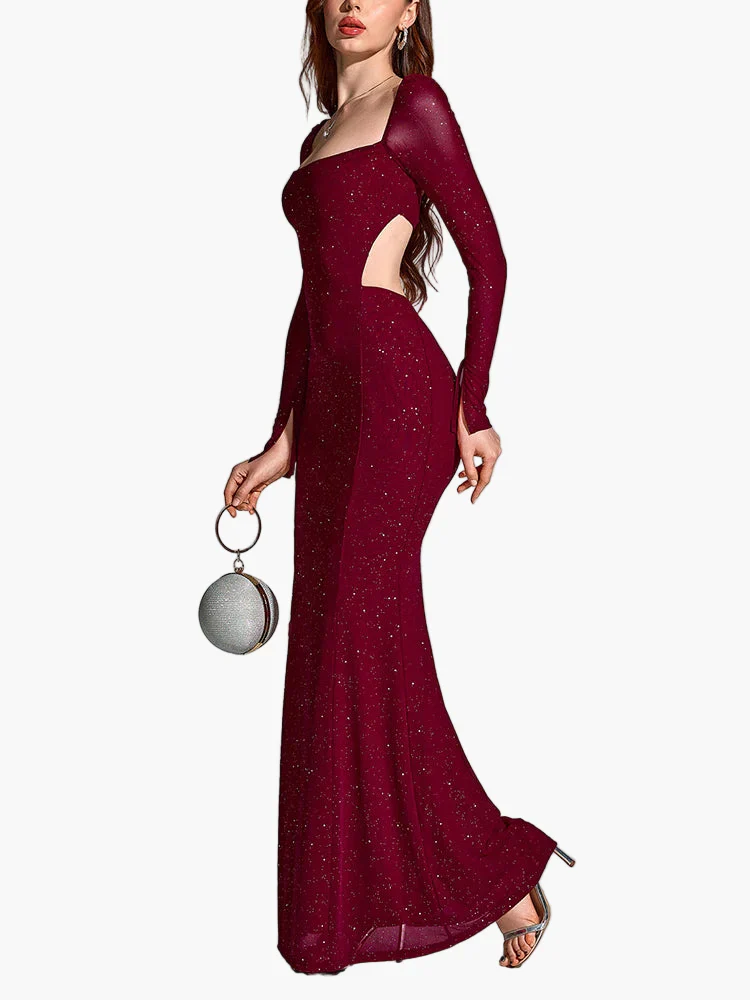 Damen Abendkleid Elegant Langarm mit Schlitz – Perfekt für festliche Anlässe & Gala - Image 3