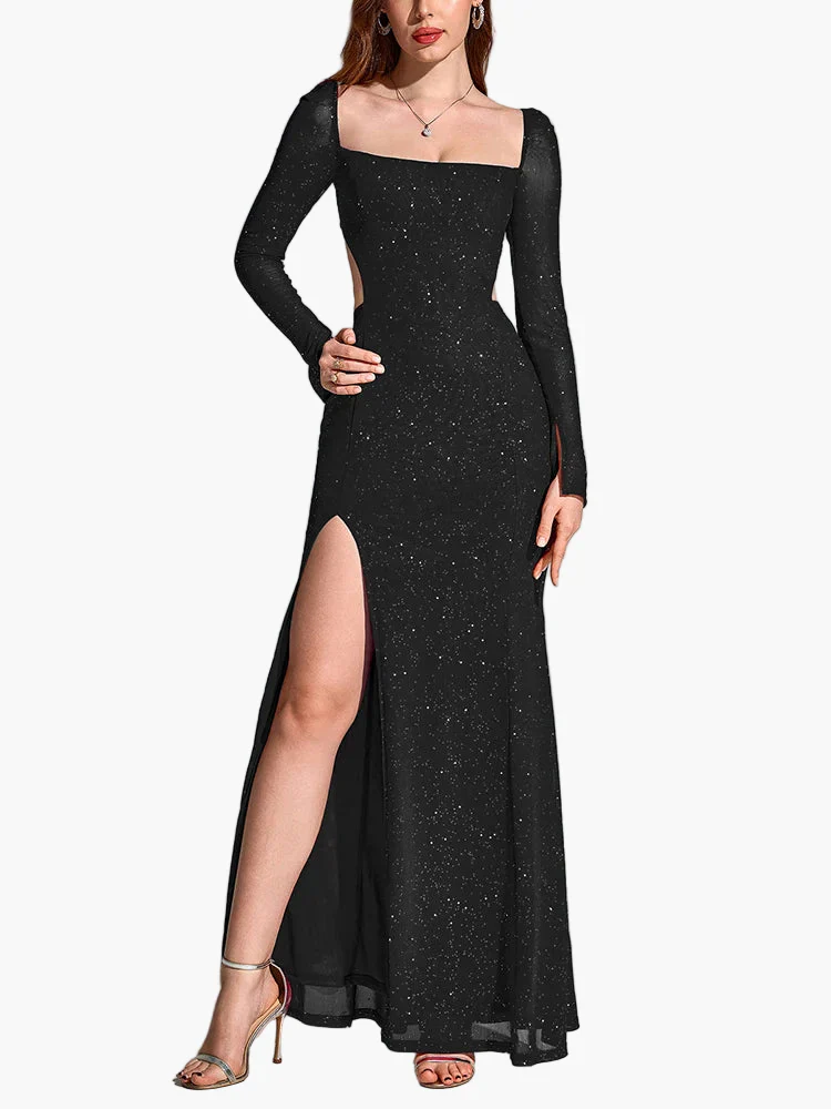 Damen Abendkleid Elegant Langarm mit Schlitz – Perfekt für festliche Anlässe & Gala - Image 4