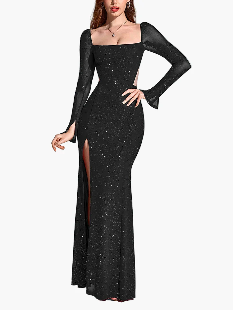 Damen Abendkleid Elegant Langarm mit Schlitz – Perfekt für festliche Anlässe & Gala - Image 5