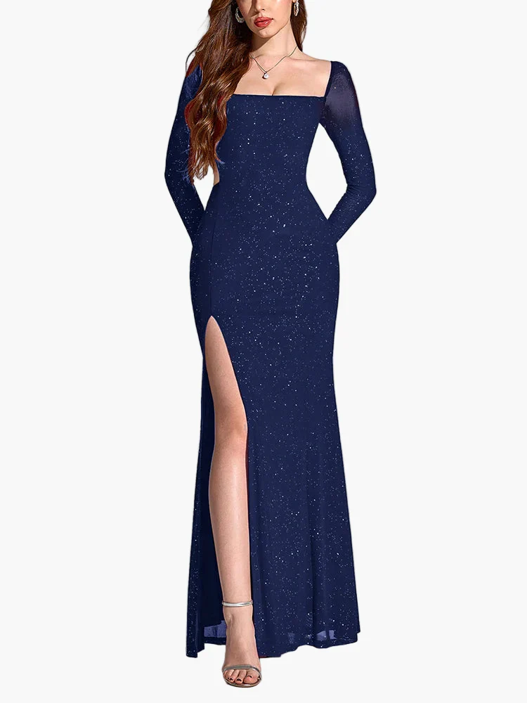 Damen Abendkleid Elegant Langarm mit Schlitz – Perfekt für festliche Anlässe & Gala - Image 6