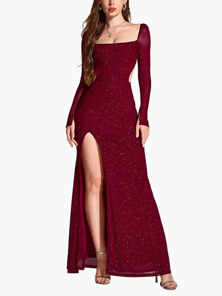 Damen Abendkleid Elegant Langarm mit Schlitz – Perfekt für festliche Anlässe & Gala - Image 7