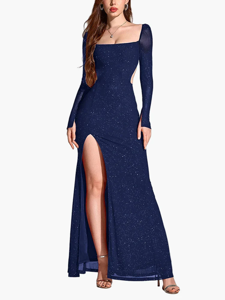 Damen Abendkleid Elegant Langarm mit Schlitz – Perfekt für festliche Anlässe & Gala - Image 8