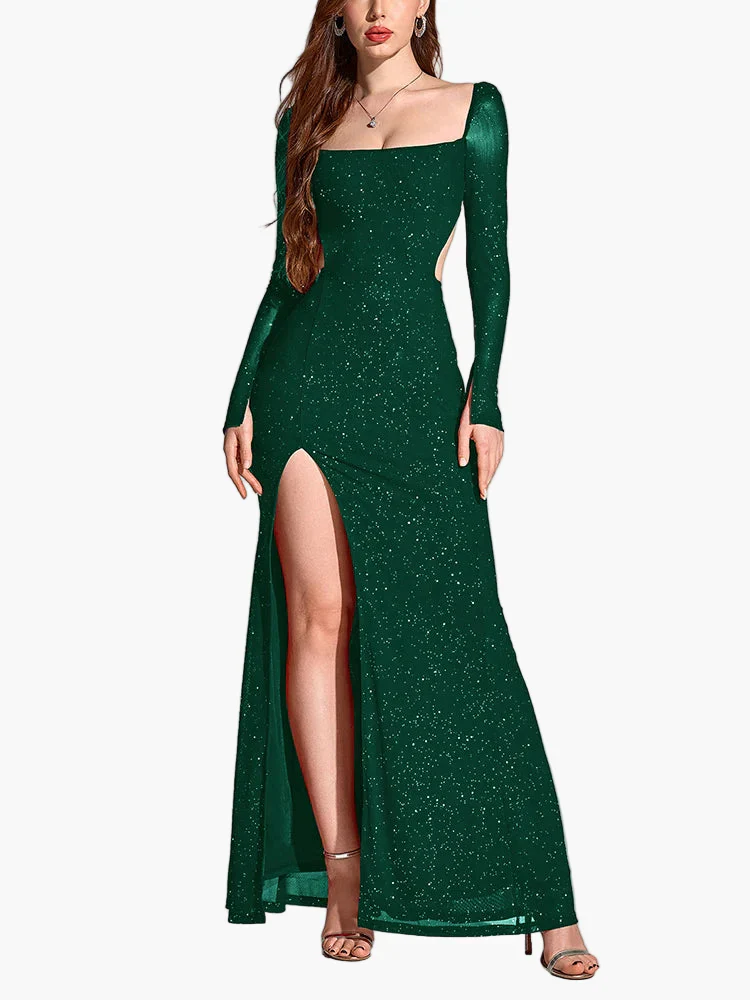 Damen Abendkleid Elegant Langarm mit Schlitz – Perfekt für festliche Anlässe & Gala - Image 9