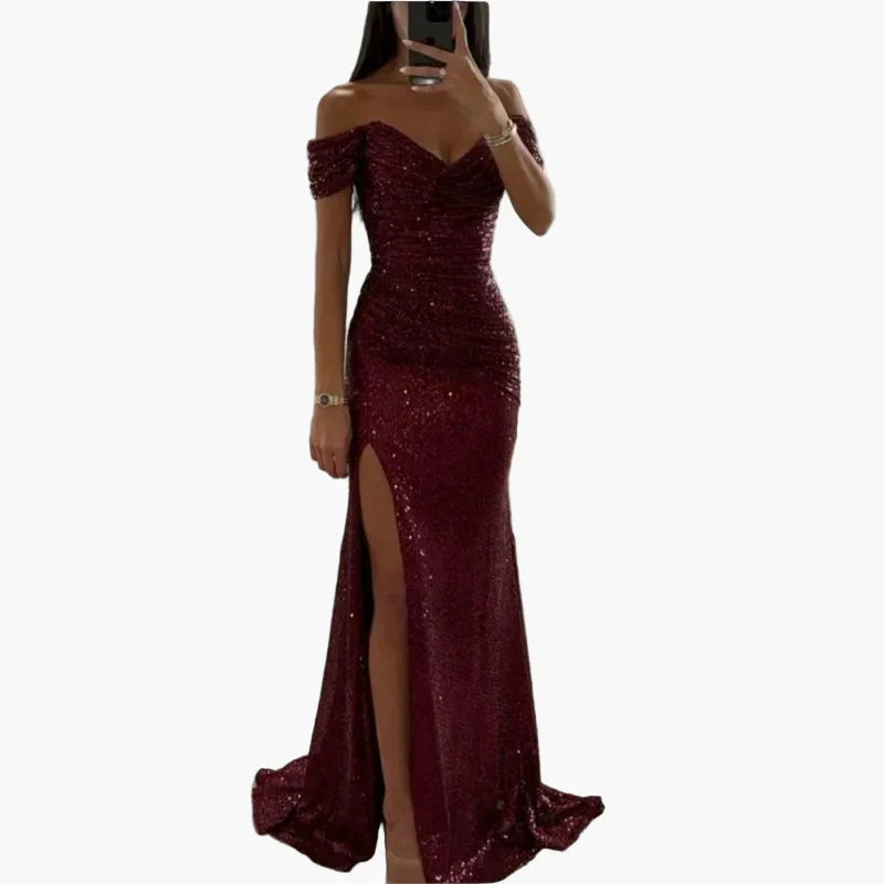Damen Abendkleid Elegant Schulterfrei mit Schlitz – Perfekt für Gala, Ball oder Festliche Anlässe - Image 2