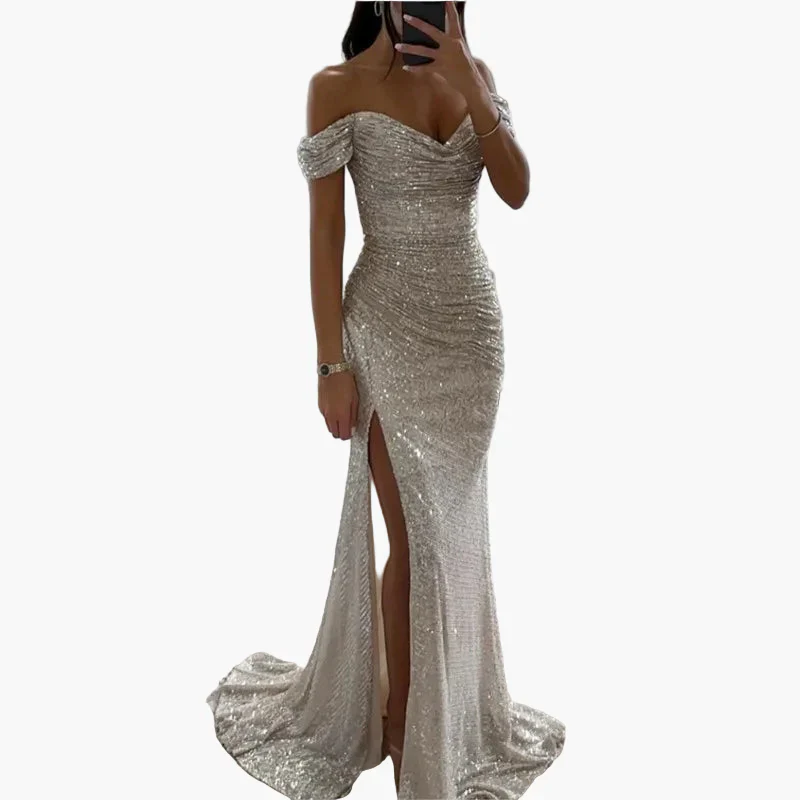Damen Abendkleid Elegant Schulterfrei mit Schlitz – Perfekt für Gala, Ball oder Festliche Anlässe - Image 3