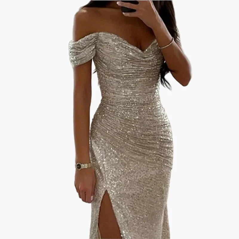 Damen Abendkleid Elegant Schulterfrei mit Schlitz – Perfekt für Gala, Ball oder Festliche Anlässe - Image 6