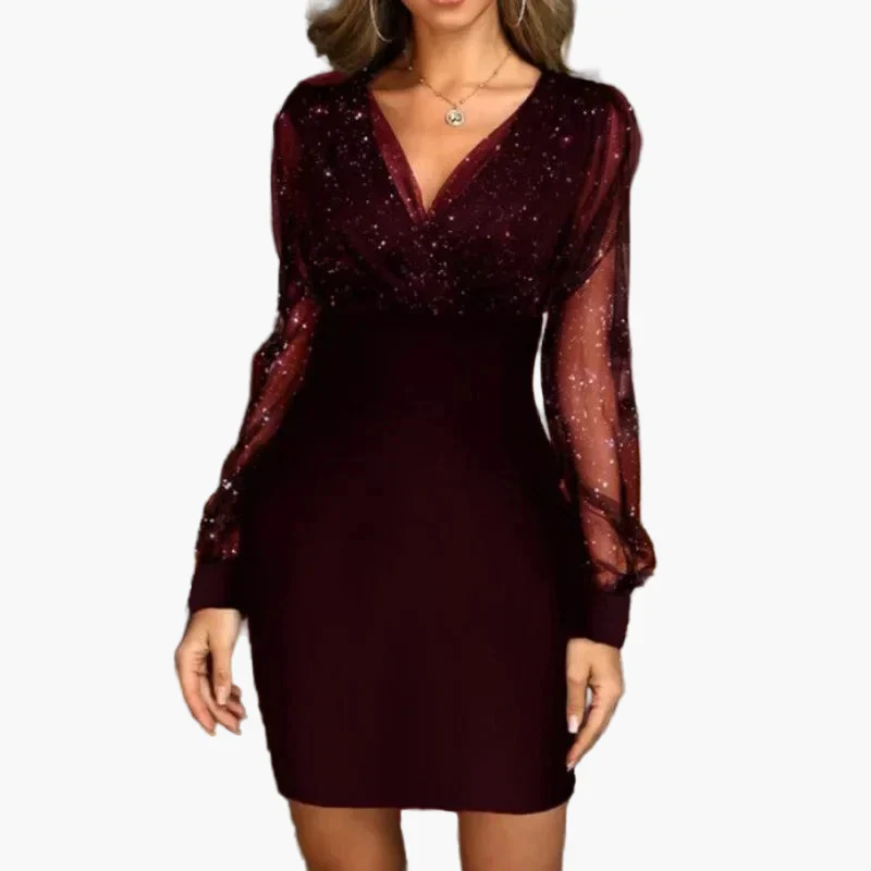 Damen Abendkleid mit Glitzer-Effekt und transparenten Ärmeln – Elegantes Partykleid für besondere Anlässe - Image 2