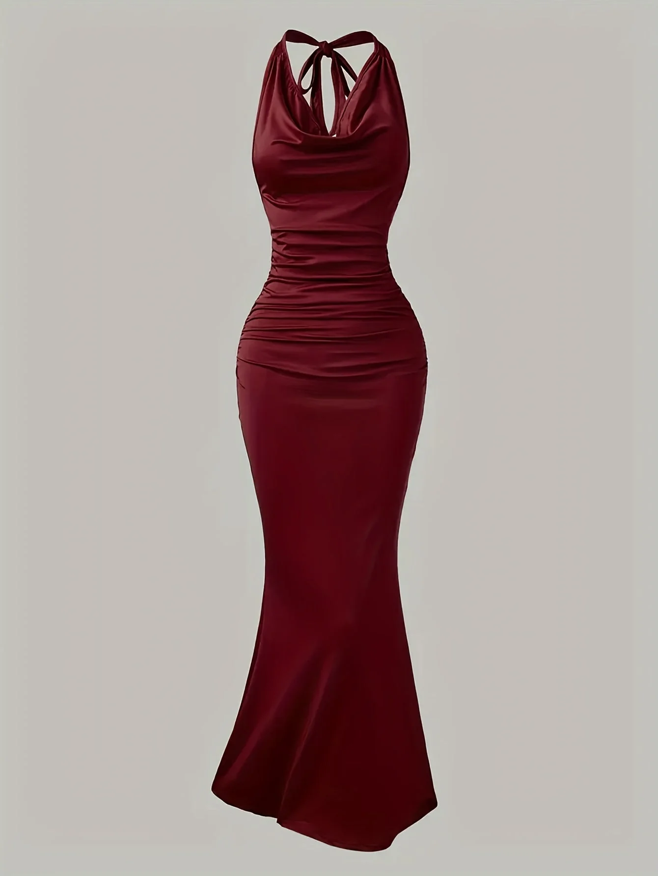 Damen Abendkleid mit Wasserfallausschnitt und Rückenbindung – Elegantes Maxikleid für festliche Anlässe - Image 3