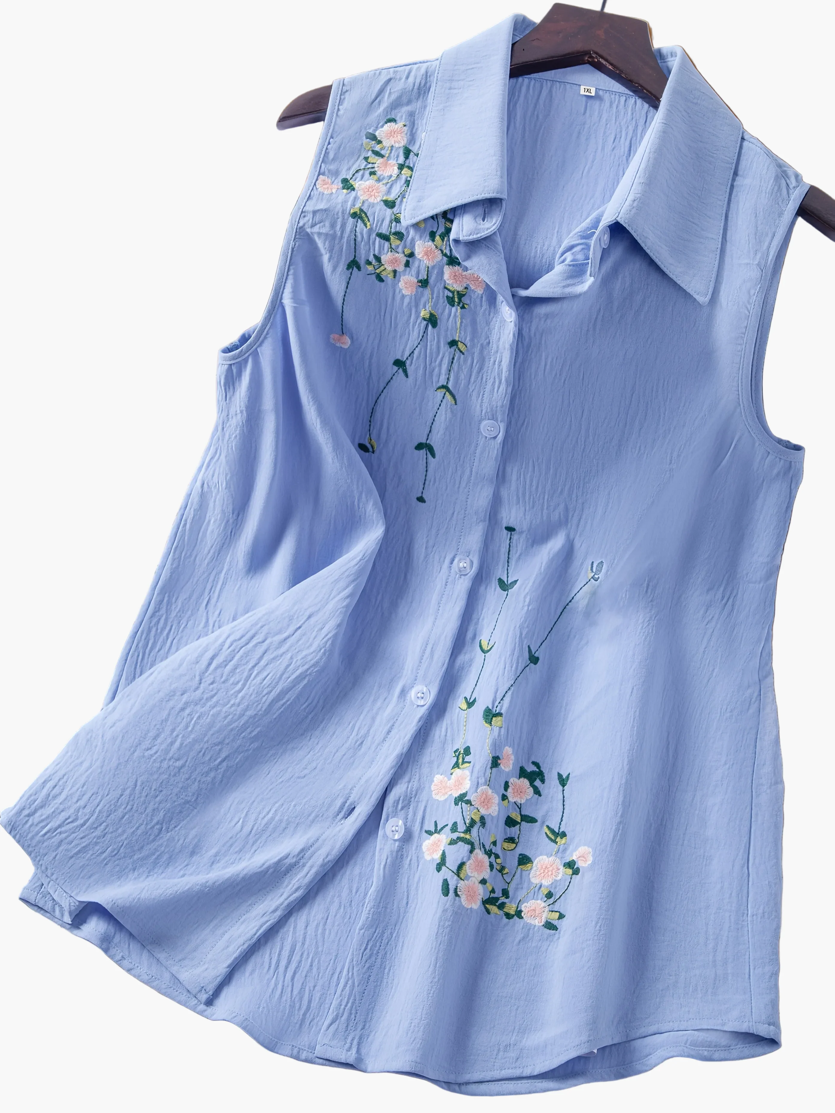 Damen ärmellose Bluse mit Blumenstickerei und Knopfleiste – Eleganter Freizeitstil - Image 15