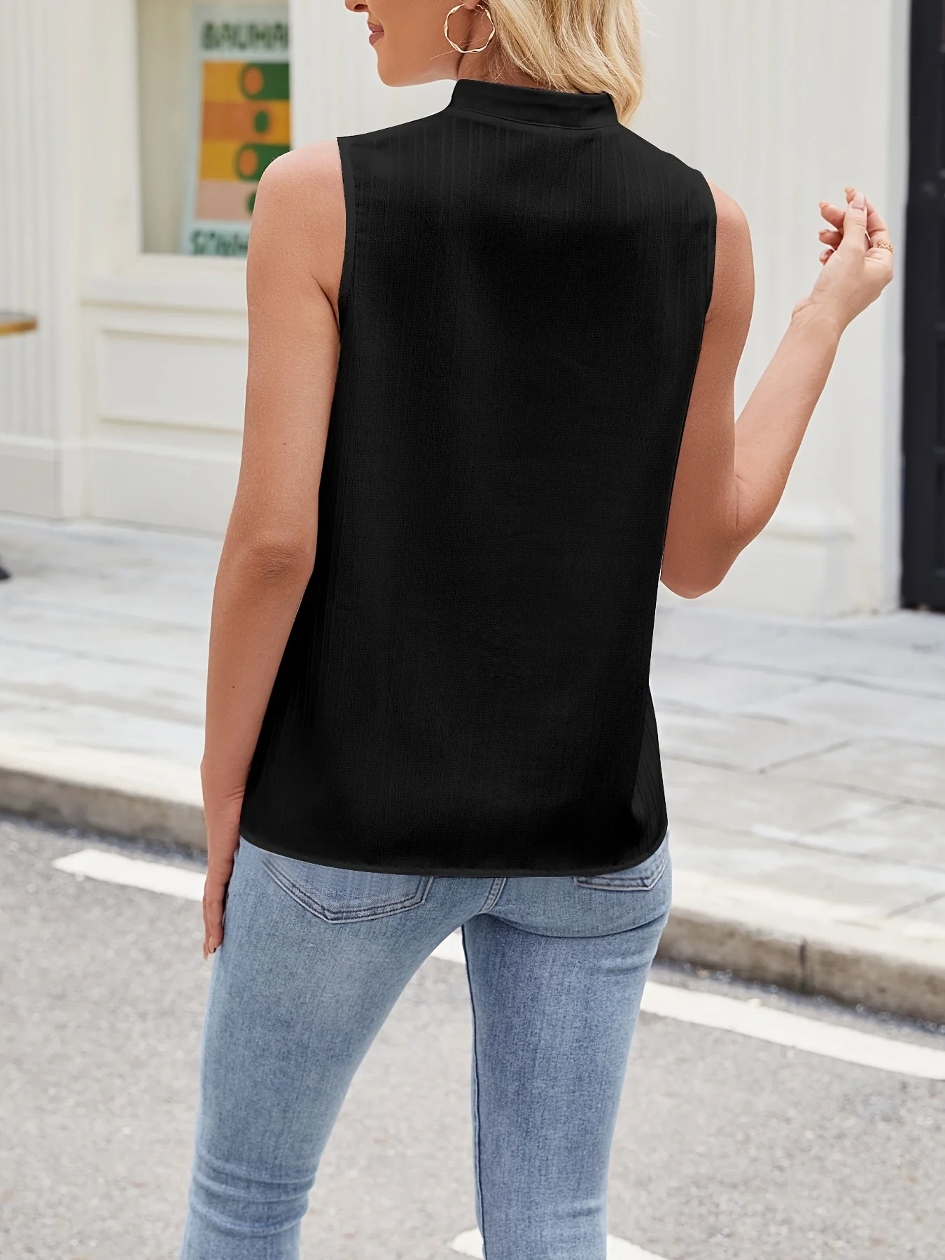 Damen Ärmellose Bluse mit Spitzenbesatz und Stehkragen – Elegante Sommermode für Freizeit und Büro - Image 5