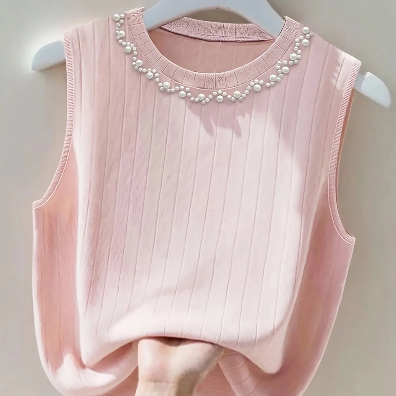 Damen ärmelloses Stricktop mit Perlenbesatz – Eleganter Freizeit-Look für Frühling und Sommer - Image 10