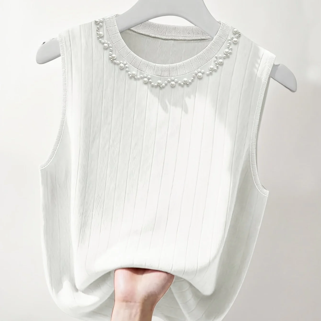 Damen ärmelloses Stricktop mit Perlenbesatz – Eleganter Freizeit-Look für Frühling und Sommer - Image 12