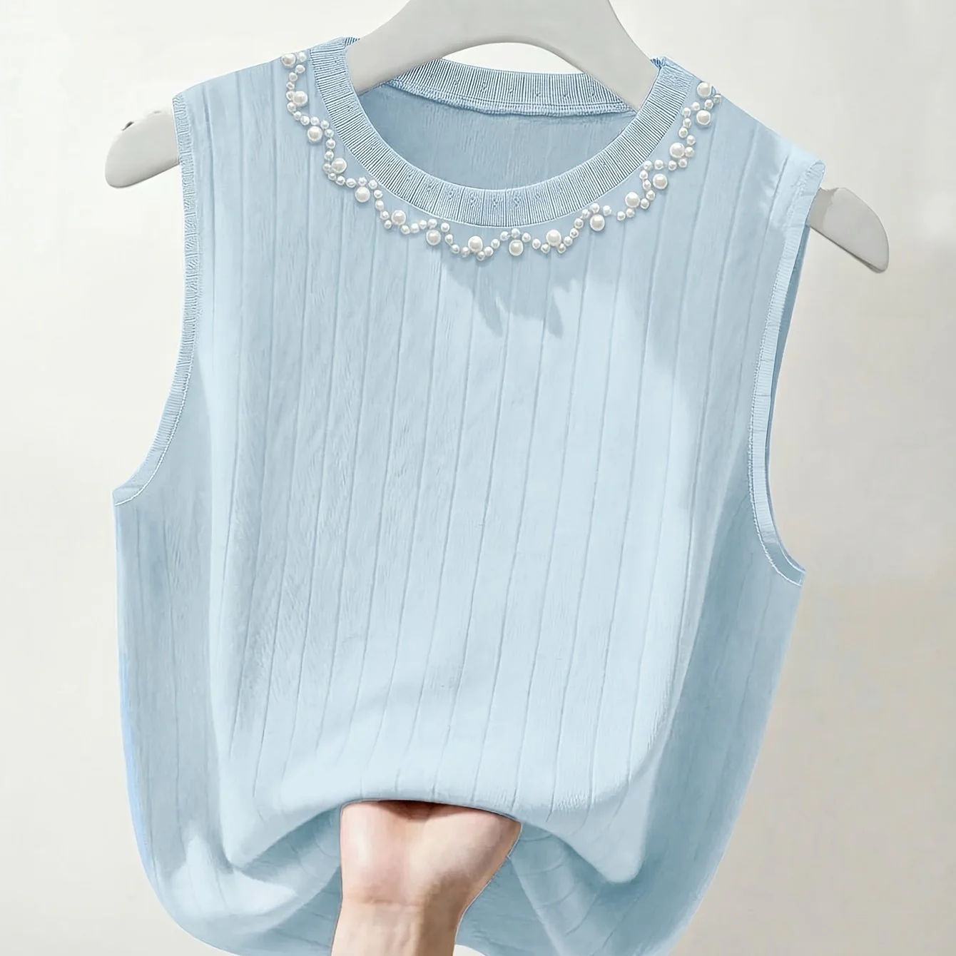 Damen ärmelloses Stricktop mit Perlenbesatz – Eleganter Freizeit-Look für Frühling und Sommer - Image 13