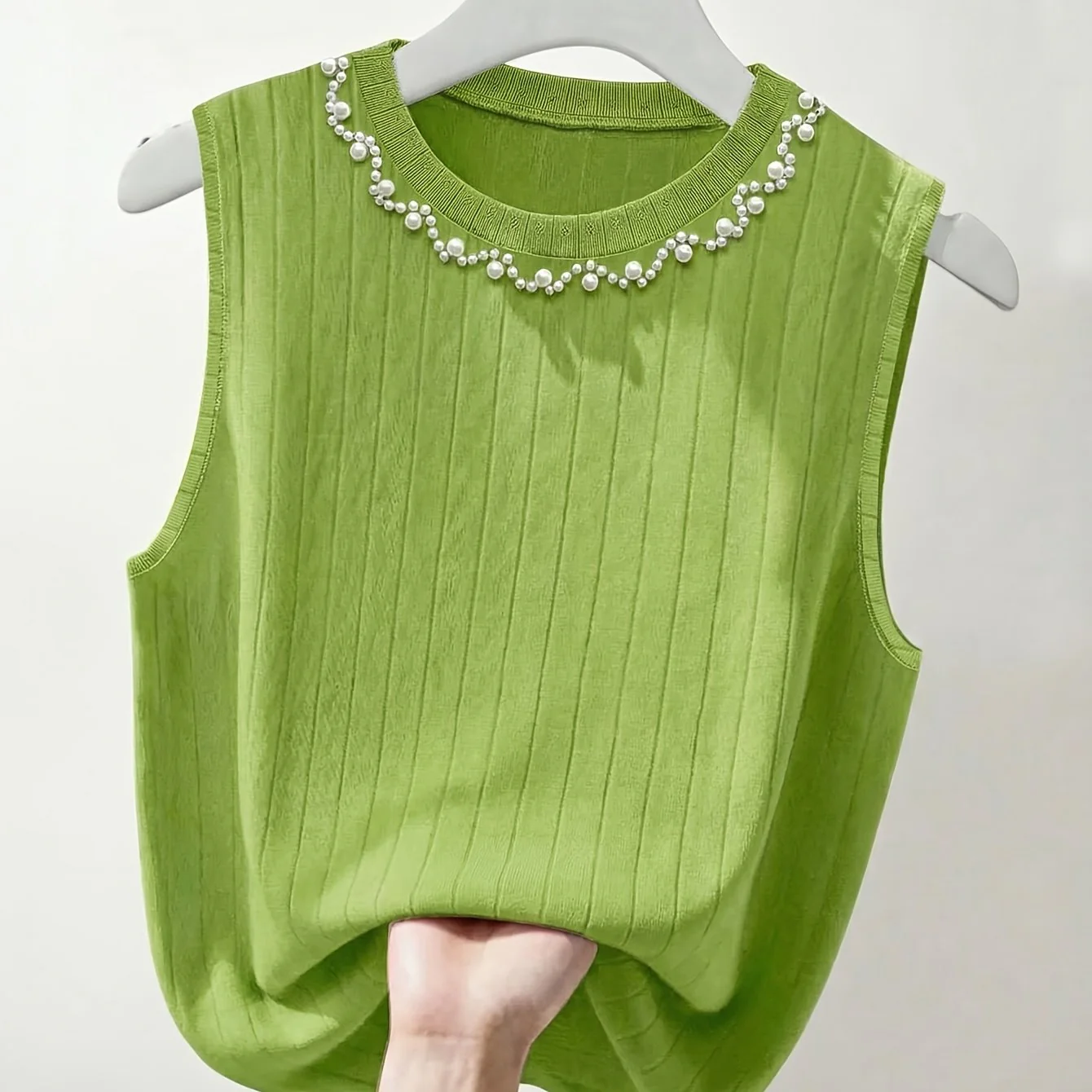 Damen ärmelloses Stricktop mit Perlenbesatz – Eleganter Freizeit-Look für Frühling und Sommer - Image 14