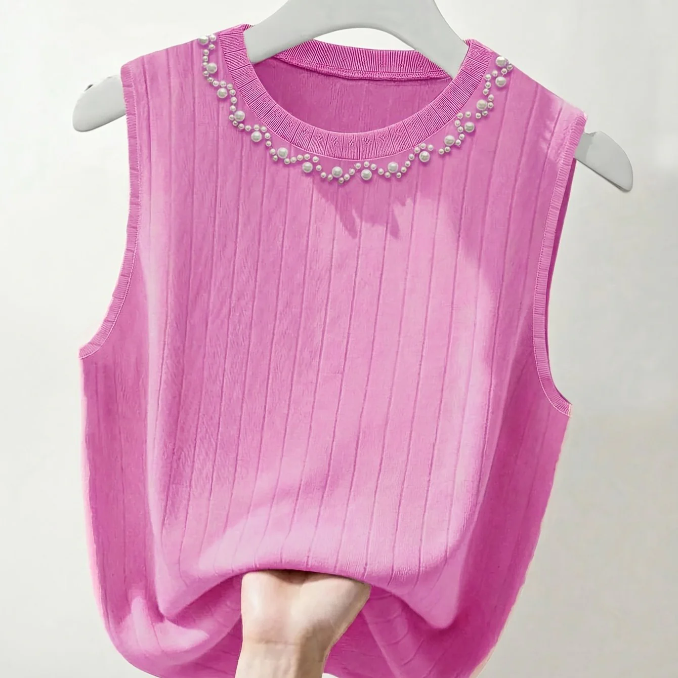 Damen ärmelloses Stricktop mit Perlenbesatz – Eleganter Freizeit-Look für Frühling und Sommer - Image 15
