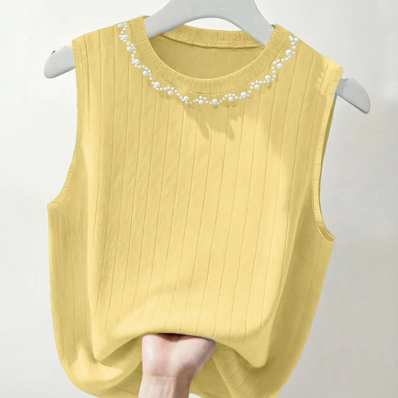 Damen ärmelloses Stricktop mit Perlenbesatz – Eleganter Freizeit-Look für Frühling und Sommer - Image 16