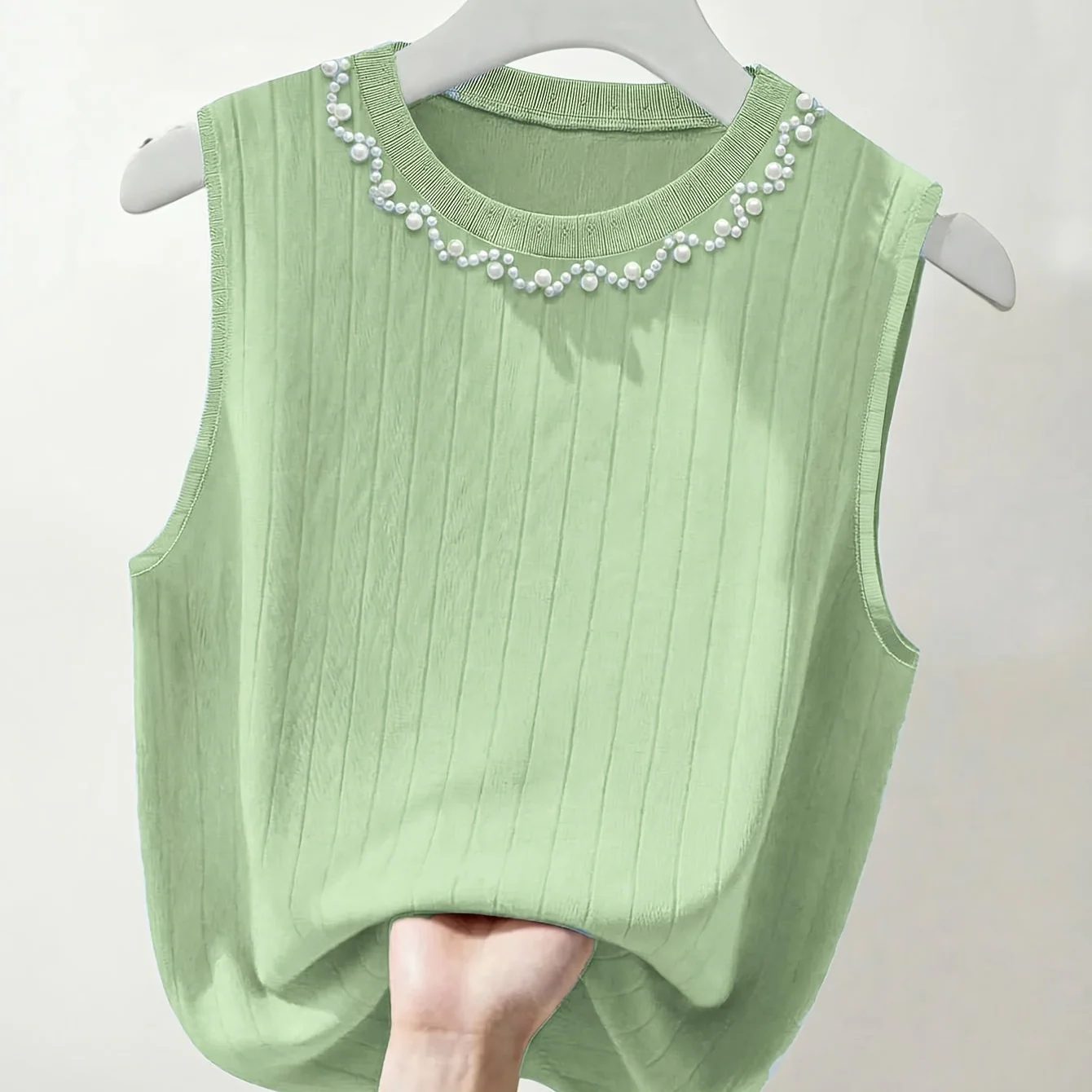 Damen ärmelloses Stricktop mit Perlenbesatz – Eleganter Freizeit-Look für Frühling und Sommer - Image 17