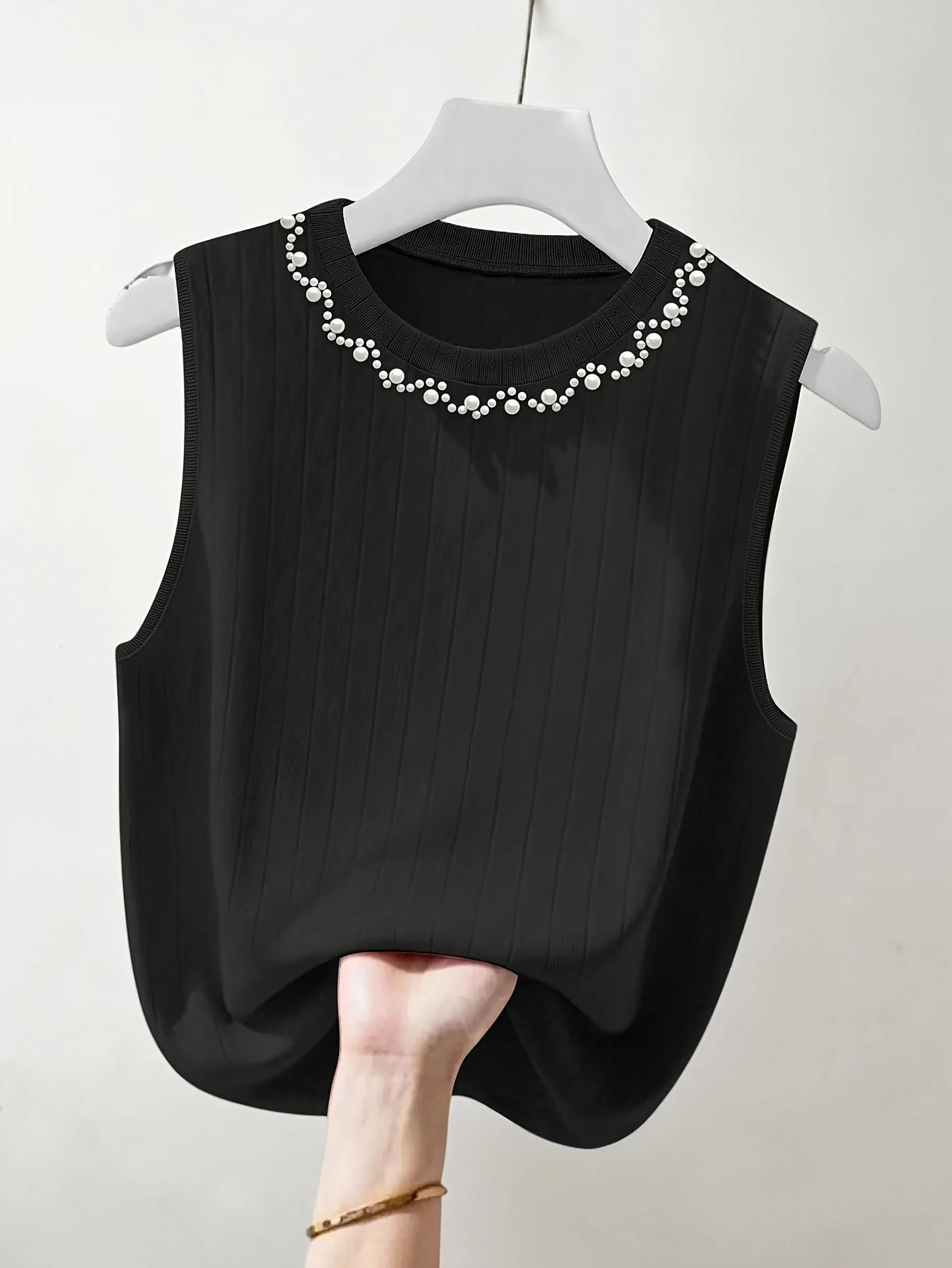 Damen ärmelloses Stricktop mit Perlenbesatz – Eleganter Freizeit-Look für Frühling und Sommer - Image 6