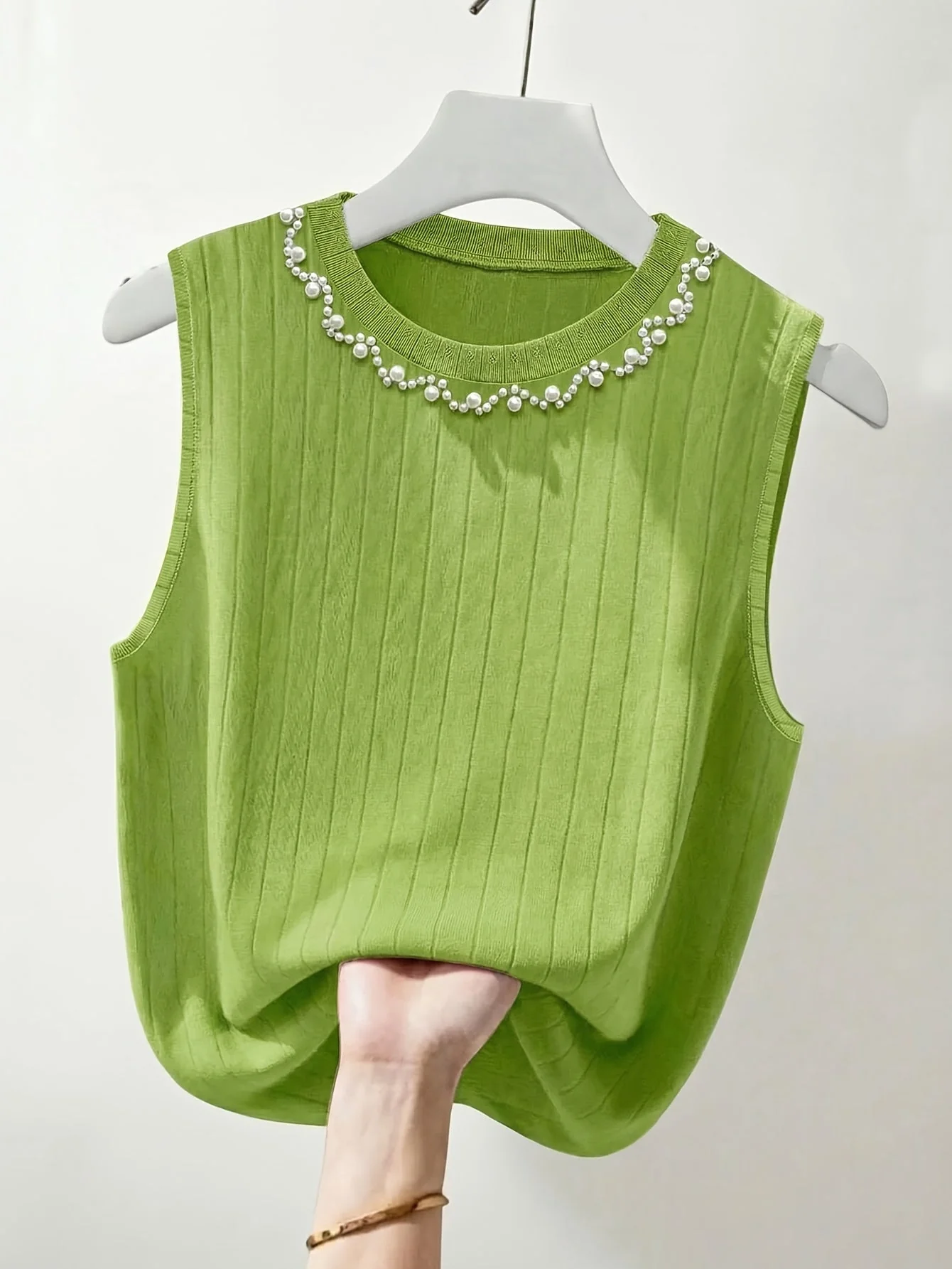 Damen ärmelloses Stricktop mit Perlenbesatz – Eleganter Freizeit-Look für Frühling und Sommer - Image 8