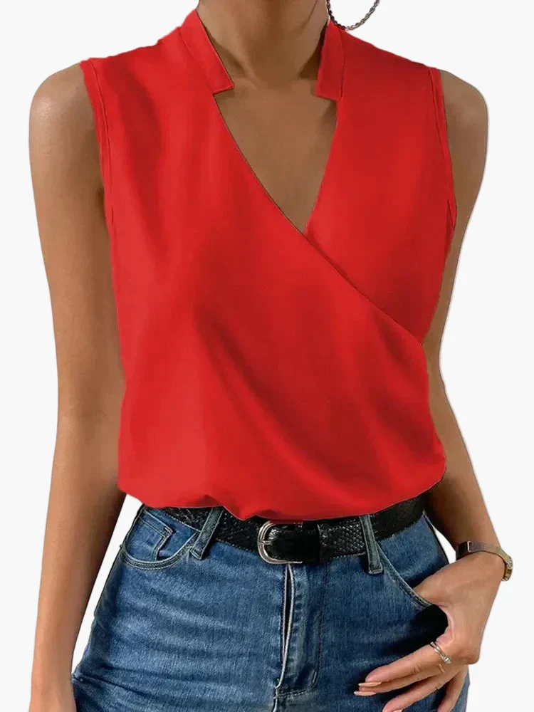 Damen Ärmeloses Wickelblusenshirt mit V-Ausschnitt – Eleganter Sommer-Style für Freizeit und Büro - Image 3