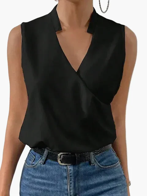 Damen Ärmeloses Wickelblusenshirt mit V-Ausschnitt – Eleganter Sommer-Style für Freizeit und Büro - Image 5