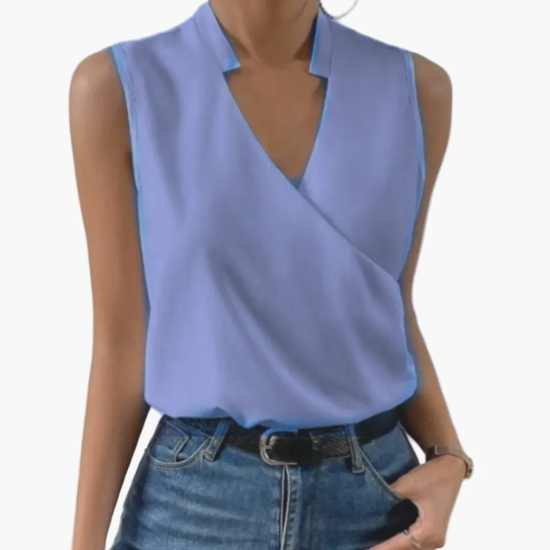 Damen Ärmeloses Wickelblusenshirt mit V-Ausschnitt – Eleganter Sommer-Style für Freizeit und Büro - Image 7