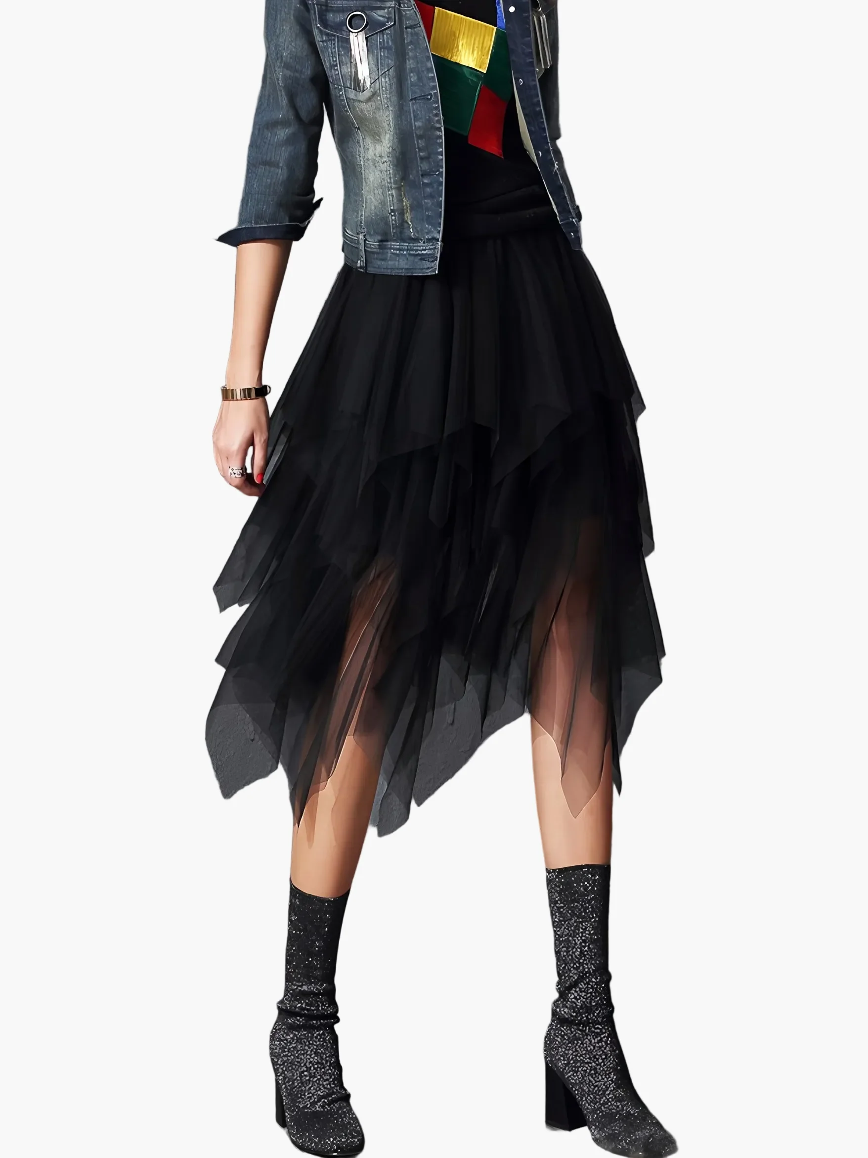 Damen Asymmetrischer Tüllrock im Lagenlook – Eleganter Party- und Streetstyle - Image 6