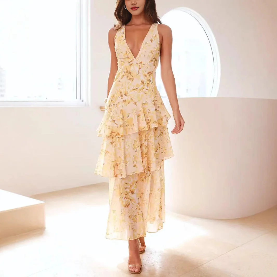 Damen Asymmetrisches Volant-Maxikleid für festliche Anlässe und Partys - Image 2