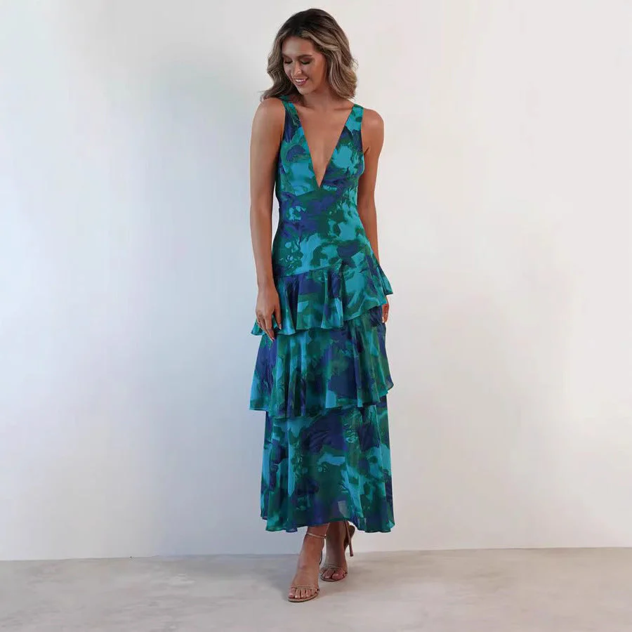 Damen Asymmetrisches Volant-Maxikleid für festliche Anlässe und Partys - Image 3