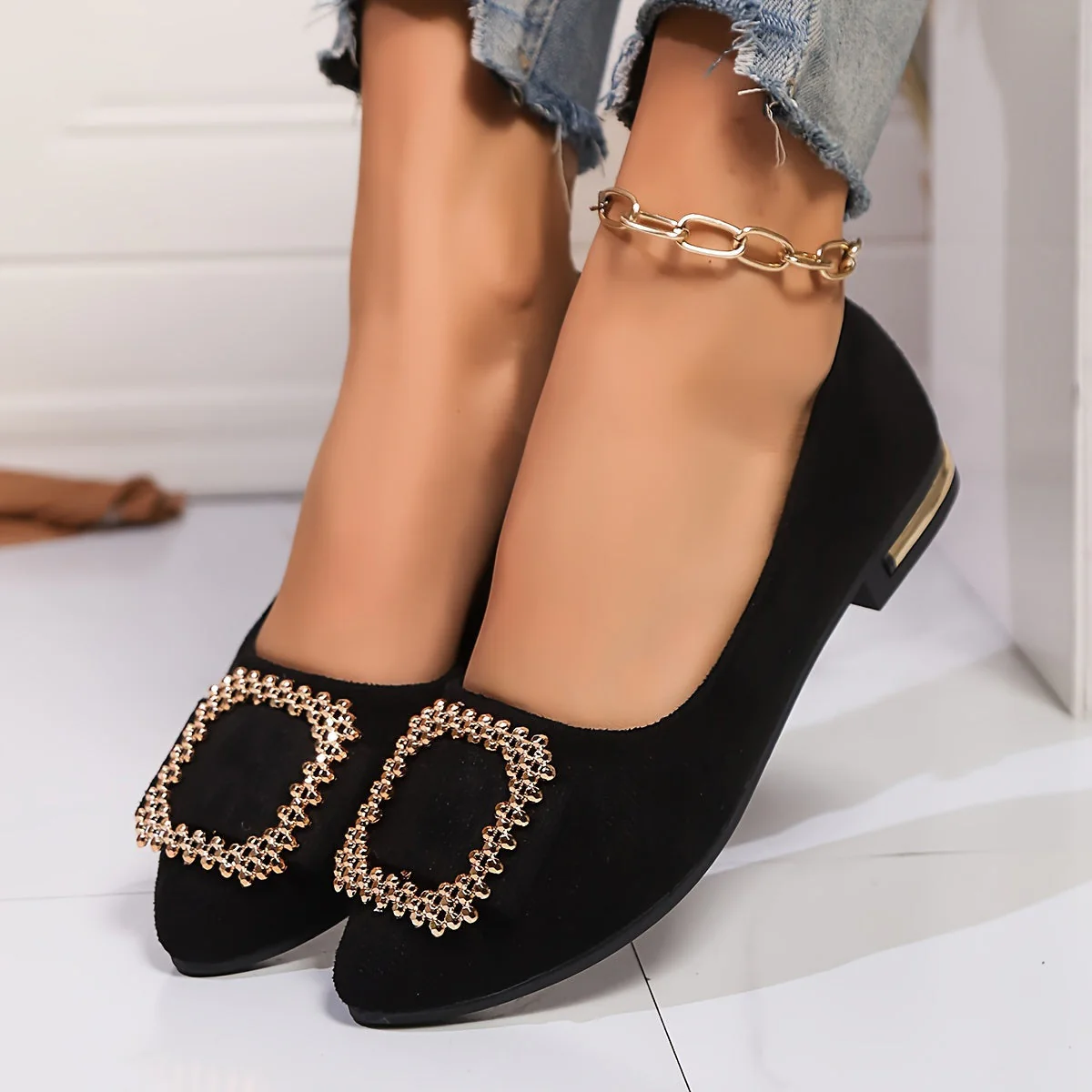 Damen Ballerinas mit Strassverzierung und spitzer Zehenpartie – Elegante Slip-On Schuhe für Alltag und Büro - Image 4