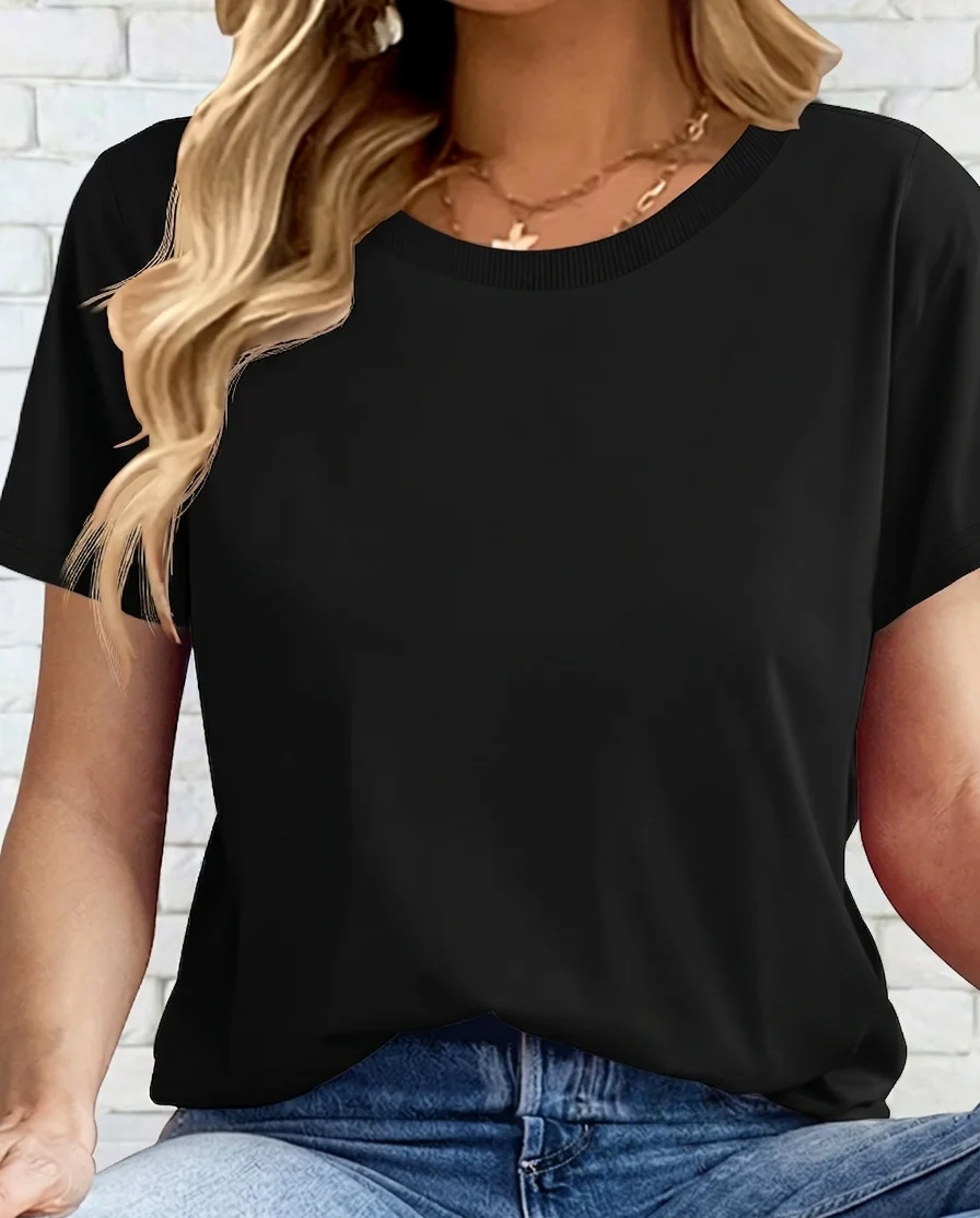 Damen Basic T-Shirt Kurzarm Rundhals Casual Freizeitshirt