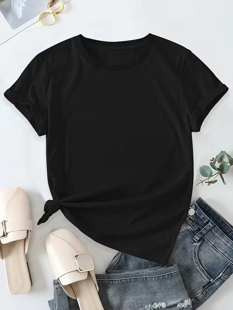 Damen Basic T-Shirt Kurzarm Rundhals Casual Freizeitshirt - Image 2