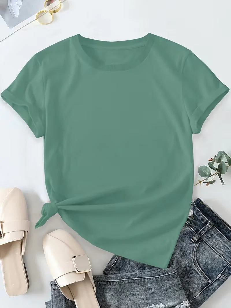 Damen Basic T-Shirt Kurzarm Rundhals Casual Freizeitshirt - Image 3