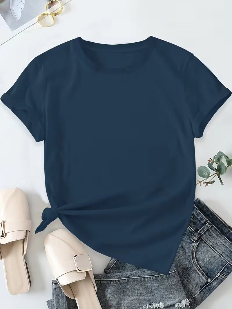 Damen Basic T-Shirt Kurzarm Rundhals Casual Freizeitshirt - Image 4