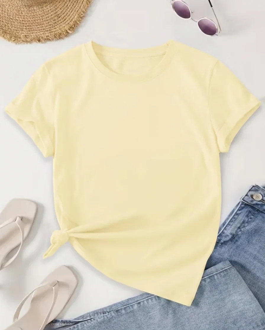 Damen Basic T-Shirt Kurzarm Rundhals Casual Freizeitshirt - Image 5