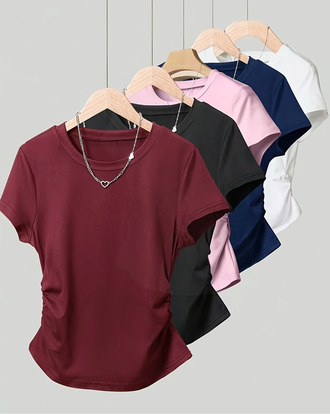 Damen Basic T-Shirt mit Rundhalsausschnitt und Raffung – Alltag & Freizeit - Image 8