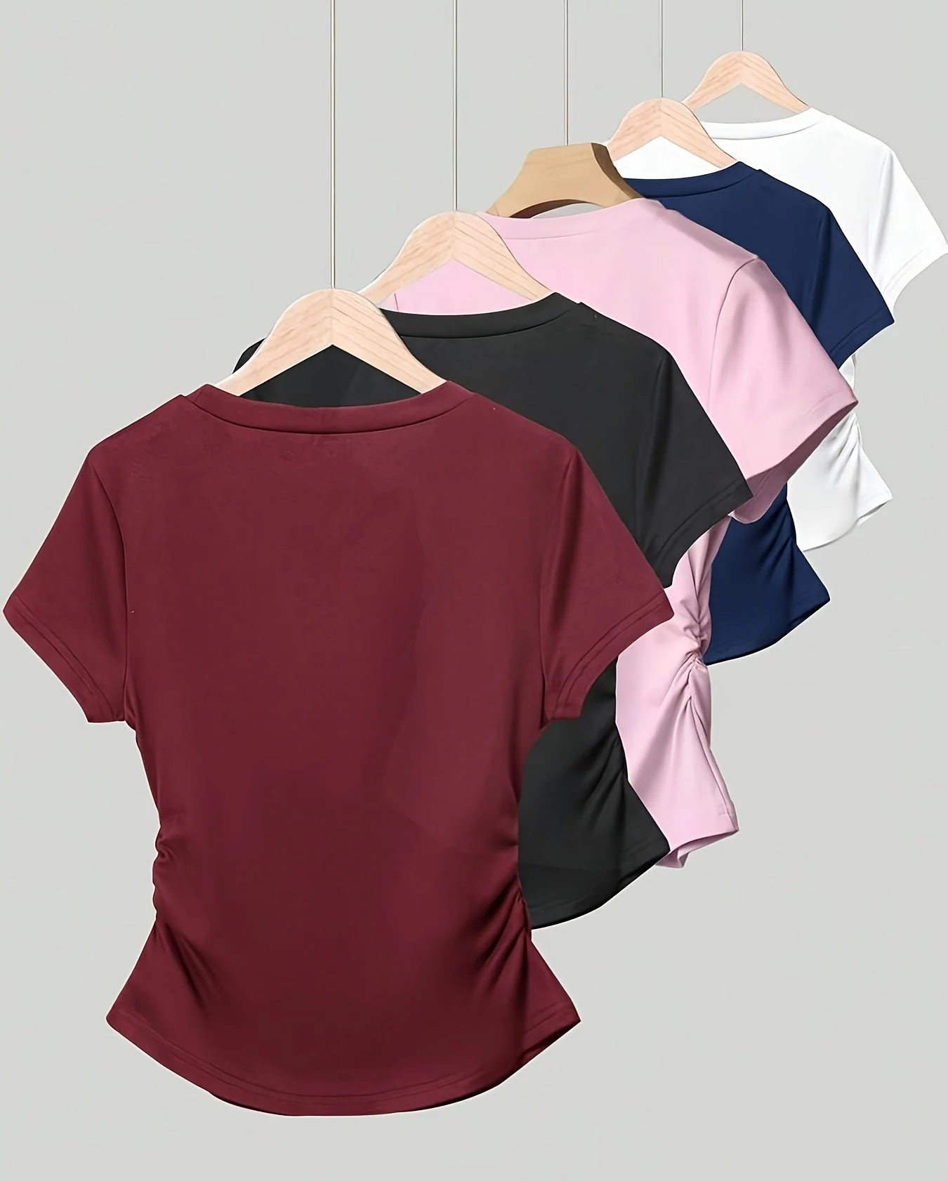 Damen Basic T-Shirt mit Rundhalsausschnitt und Raffung – Alltag & Freizeit - Image 9