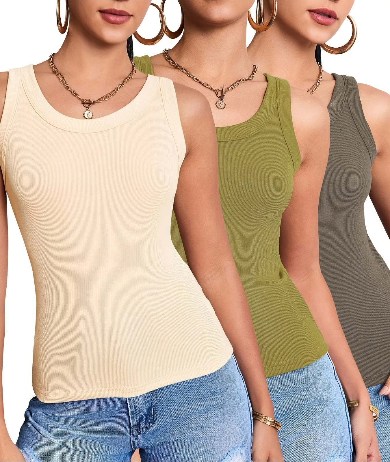 Damen Basic Tanktop 3er-Pack – Figurbetonte Freizeit-Tops für den Sommer