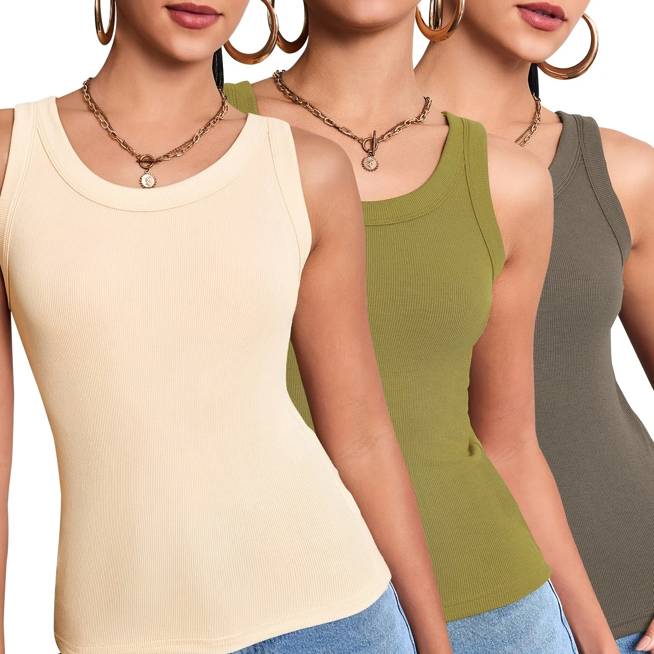 Damen Basic Tanktop 3er-Pack – Figurbetonte Freizeit-Tops für den Sommer - Image 12