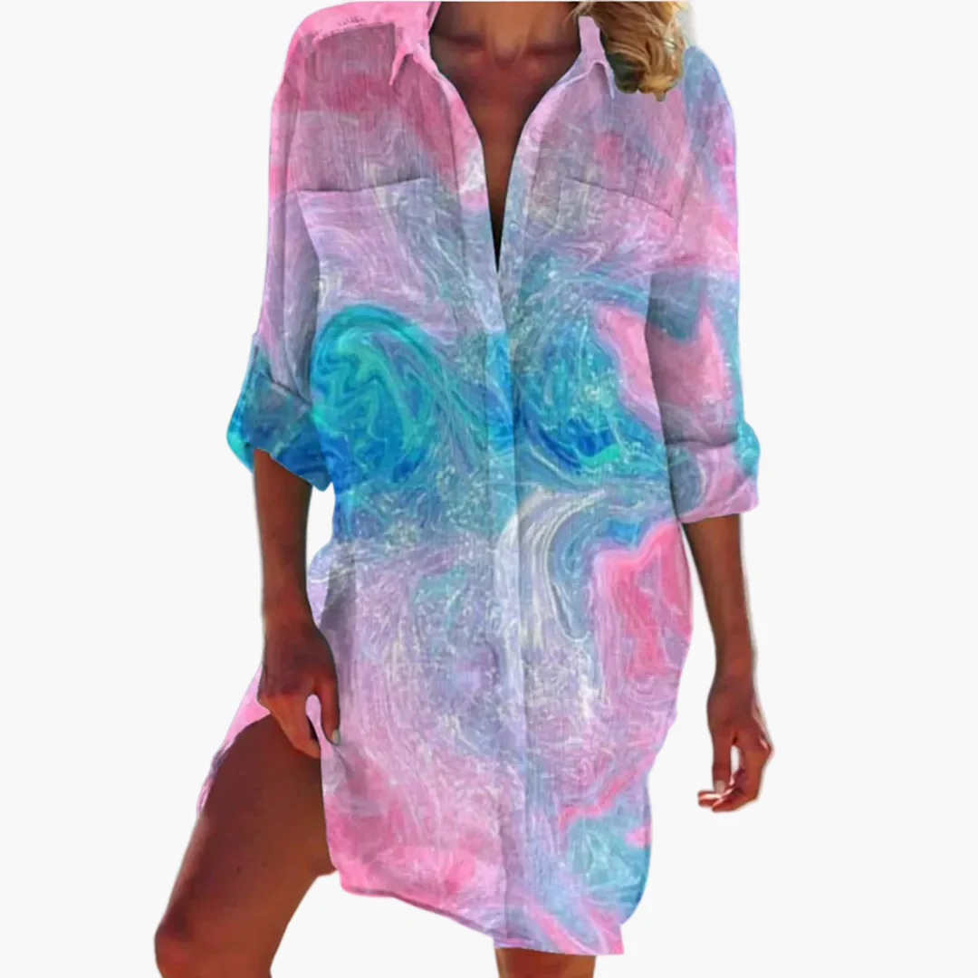 Damen Batik Hemdblusenkleid – Sommer Freizeitkleid für Strand & Urlaub - Image 5