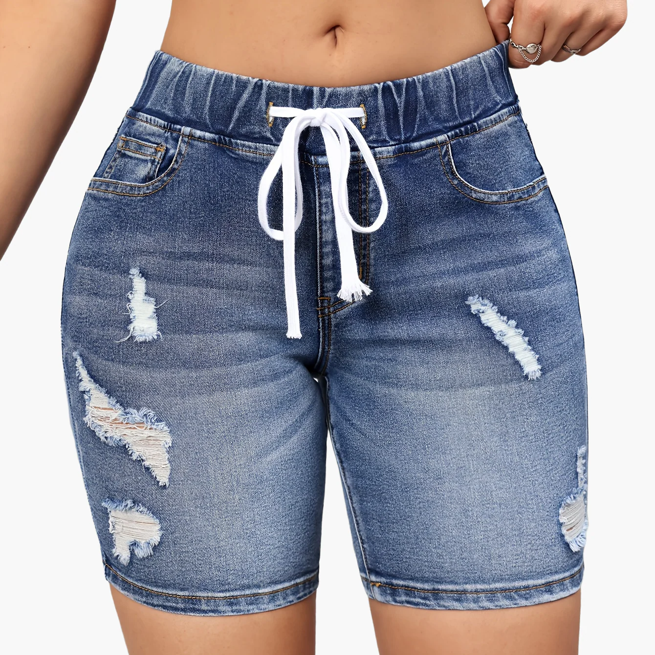 Damen Bermuda Jeans Shorts im Destroyed-Look mit Kordelzug – Casual Sommermode - Image 7