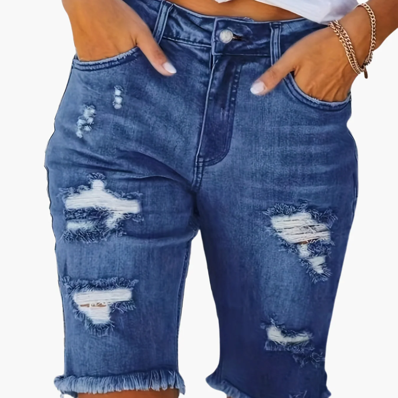 Damen Bermuda Jeans Shorts im Used-Look mit Fransen – Lässige Sommermode für Freizeit und Alltag - Image 11